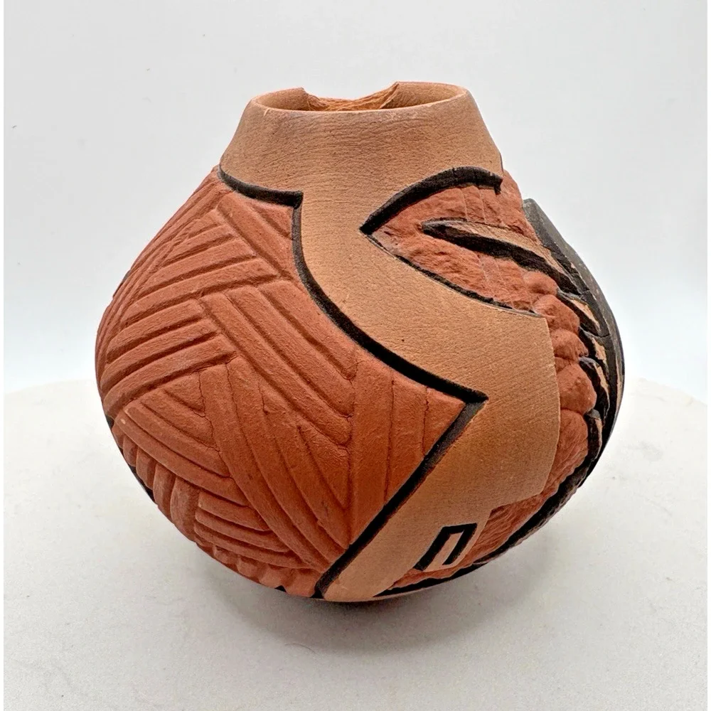 Hopi-Tewa Redware Pueblo Pottery Kachina Dancer Signed Carla Nampeyo 3.5